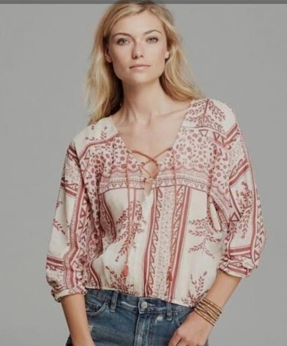 Free People Yo Yo Geo Peasant Blouse